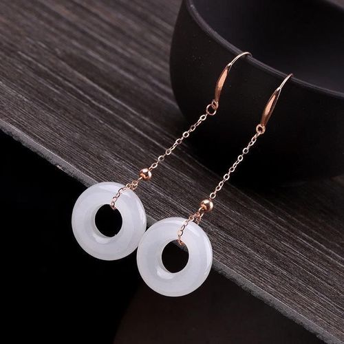 Boucles D'oreilles Rondes En Argent Naturel Hetian, En Calcédoine Blanche, Style Palais Chinois Rétro Cool, Bijoux De Marque Pour Femmes, Nouvelle Collection