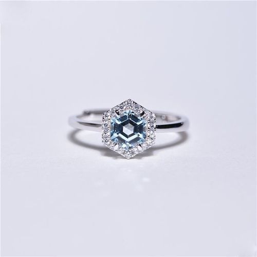 Bague Hexagonale En Pierre De Lune Bleu Ciel Pour Femme, Bijou Artisanal Original De Styliste, Ouverture Ajustable, Brillance Du Visage, Charme, Argent