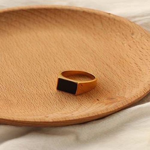 Bague Carrée En Émail Noir Incrusté D'argent, Bijoux Exquis, Plaqué Or, Accessoires De Luxe De Style Neutre