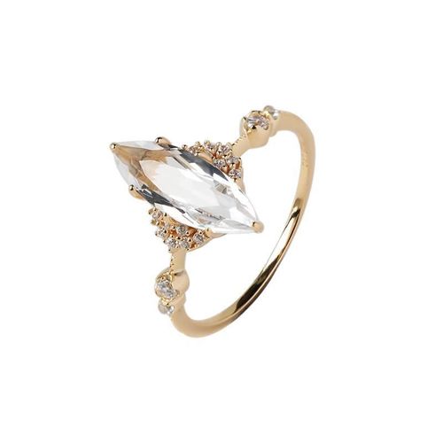 Bague Ajustable En Forme D'oeil De Cheval Pour Femme, Design Original, Rétro, Cristal Blanc Clair, Luxe Noble, Coupe Étincelante, Ouverture Femme