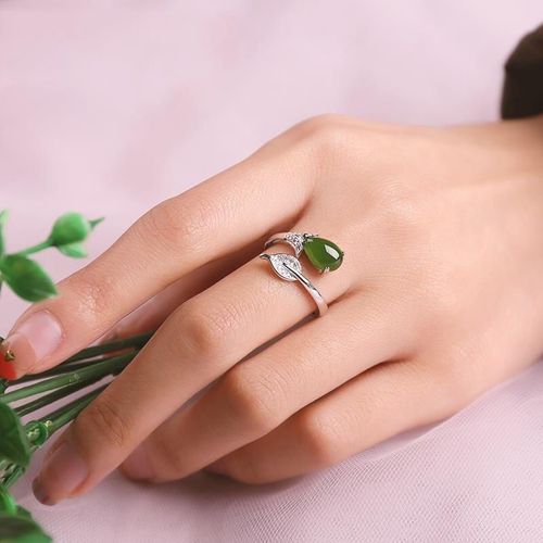 Bague Ajustable En Forme De Goutte De Jade Hetian Naturel Pour Femme, Bijou Original, Créatif, Rétro, Élégant, Breloque, En Argent