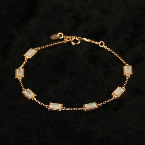 Bracelet De Créateur En Argent Incrusté Pour Filles, Coquille Blanche Carrée, Simple, Rétro, Style Palais, Léger, Luxe, Bijoux