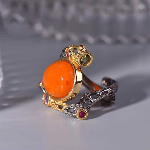 Bague Ovale En Argent Diamant Naturel Hetian Jade Orange Rouge, Design Inspiré, Bijoux Rétro Étrange Pour Dames, Accessoires De Fiançailles