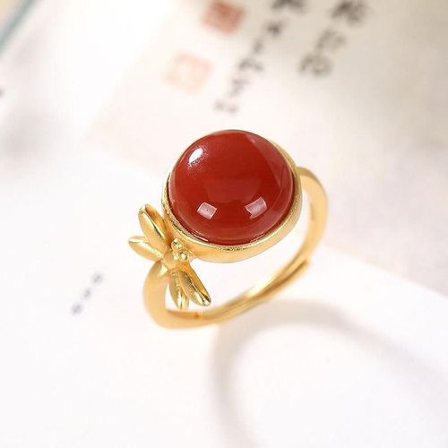 Bague Ouverte En Argent Pour Femmes, Bijoux Chinois Rétro Libellule Sud, Tourmaline Rouge, Exquis Et Élégant, Nouvelle Collection
