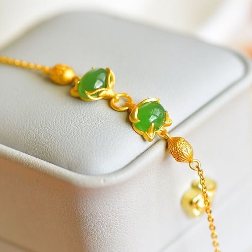 Bracelet En Or Incrusté De Jade Naturel Hetian, Artisanat Ancien, Ovale, Renard Vert Léger, Luxe Exquis, Bijoux En Argent Pour Dames