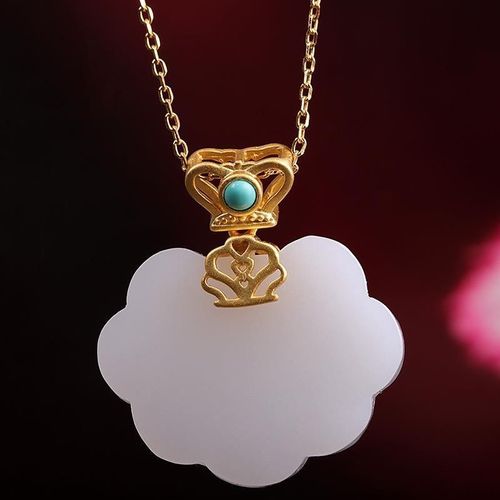 Collier En Jade Blanc Naturel Hetian Pour Femmes, Pendentif Rétro, Incrusté De Nuages De Bonne Augure, Turquoise, Plaqué Or, Bijoux En Argent, Nouvelle Collection
