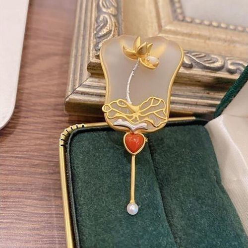Broche De Ventilateur En Jade Pour Femmes, Nouveau Design De Style Chinois, Bijoux Rétro En Cristal Blanc Givré
