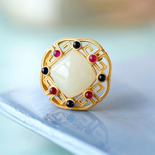 Bijoux En Argent Incrusté De Jade Naturel Hetian, Avec Bordure Creuse, Broche Carrée, Style Court, Pour Femmes