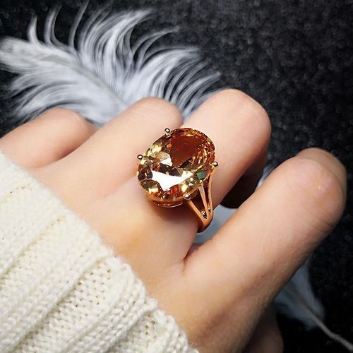 Bague Citrine Ovale Surdimensionnée Pour Femme, Design Tridimensionnel Incrusté, Luxe Exagéré, Style Palais, Marque De Bijoux En Argent