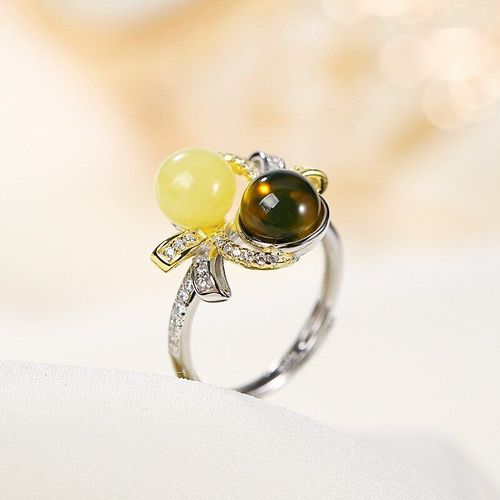 Bague En Argent Sterling S925 En Forme De Cire D'abeille, Anneau En Agneau Mexicain Naturel, Élégant, Léger Et Luxueux, Type De Fleur Réglable, Ambre, K0172