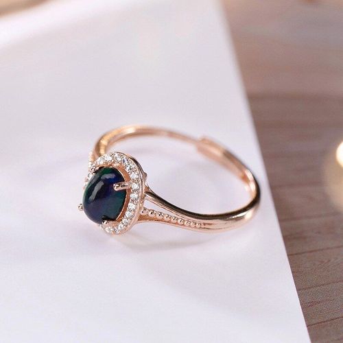 Bague En Opale Noire Naturelle Incrustée Pour Femmes, En Argent Sterling S925, Or Rose, Tendance, Élégante, Bijoux Fins De Mariage, K0220