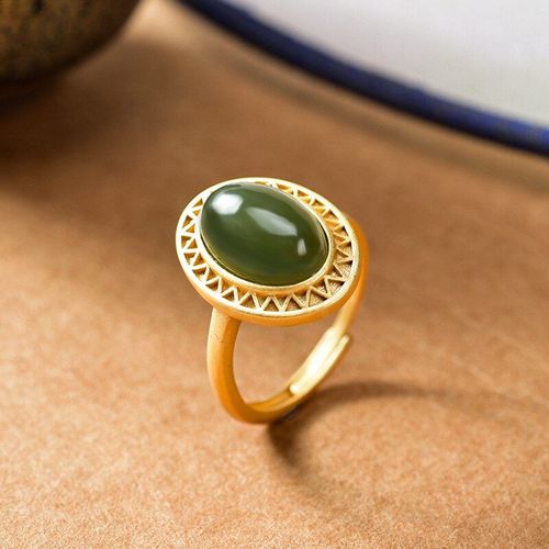 Bague Ouverte En Argent Sterling Plaqué Or Pour Femmes, Bijou Fin En Jade Vert Hetian, Motif En Relief, Personnalité, Tempérament, K0010