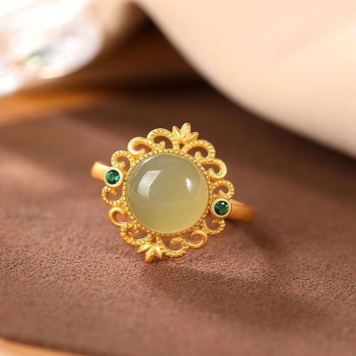 Bague En Argent Sterling Plaqué Or, Bijoux De Fiançailles, En Jade Hetian, Motif Creux Pour Dames, K0072