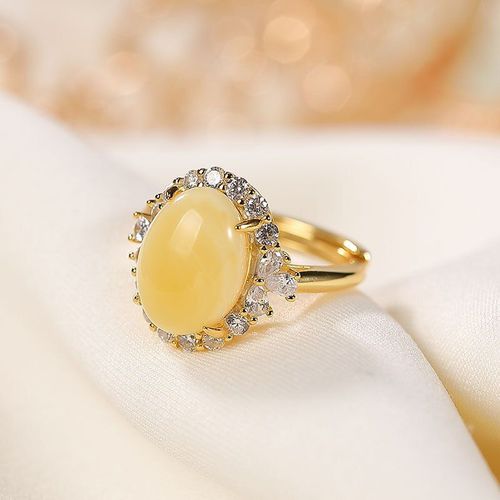 Bague Ovale En Argent Sterling S925 Pour Femmes, Dorée, Incrustée De Cire D'abeille Naturelle Ambre, Ouverture Réglable, Bijoux Fins, K0155