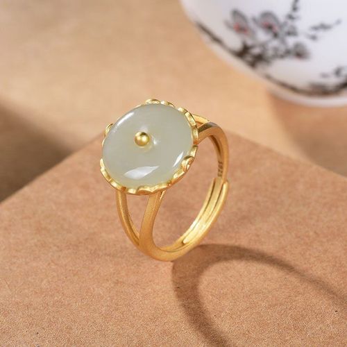 Bague En Argent Sterling Plaqué Or Hetian, Jade Blanc, Boucle De Sécurité Pour Femmes, Anneau Ouvert Pour Dames, Bijoux Fins K0013