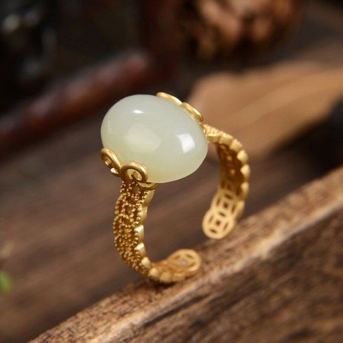 Bague En Argent Sterling S925 Pour Femmes, Bijou En Jade, Rétro, Simple, Doré, Néphrite Naturelle, K0148