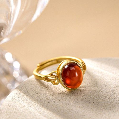 Bague En Argent Sterling S925 Pour Femmes, Bijou Fin, Doré, Grenat Naturel, Rétro, Élégant, Doux, Réglable, Classique, K0105