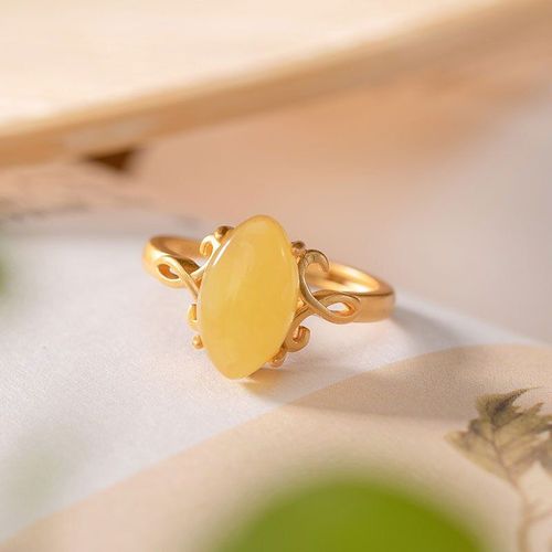 Bague En Argent Sterling S925 Dorée En Cire D'abeille Naturelle Ambre, Anneau D'ouverture Ajustable Simple Et Doux Pour Femmes, Nouveau Bijou Fin K0210
