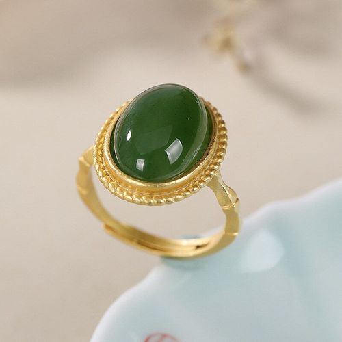 Bague En Argent Sterling S925 En Jaspe Néphrite Dorée, Naturelle, Élégante, Ajustable, Géométrie, En Jade, K0124
