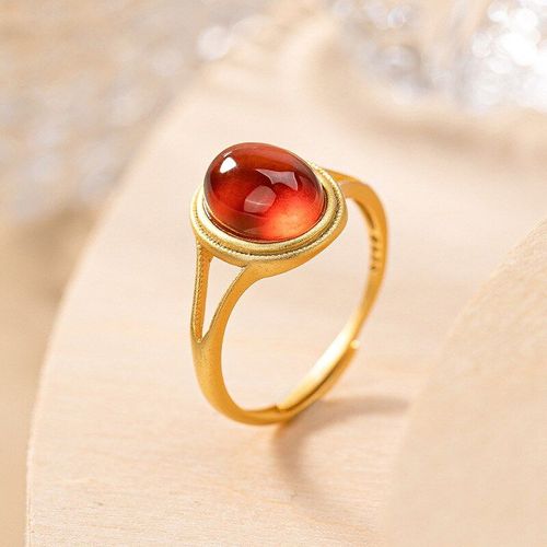 Bagues En Argent Sterling S925 Pour Femmes, Grandes Pièces De Grenat Naturel, Rétro Doux Simple Élégant, Bagues D'ouverture Réglables K0109