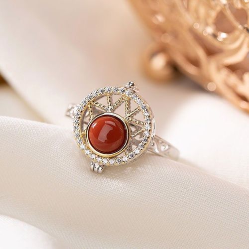 Bagues En Argent Sterling S925 En Agate Rouge Du Sud Naturelle, Anneau Creux Doux Et Élégant Pour Femmes, Bijoux Exquis Et Magnifiques K0104