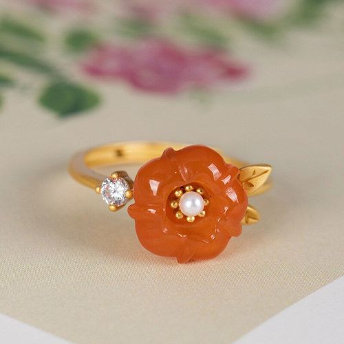Bague En Argent Sterling S925, Dorée, Rouge Du Sud, Fleur De Prunier, Rétro Élégant Classique Pour Femmes, Anneau D'ouverture Réglable K0026