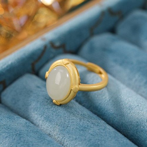 Bague Ovale En Argent Sterling 925, Jade Blanc Hétian, Bijoux Fins Jaspe Simple Géométrique Tendance, Bagues Ouvertes, Cadeau K0036