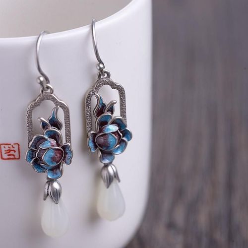 Boucles D'oreilles En Porcelaine, Magnolia Blanc Hétian Naturel, Émail, Perle, Breloque Bohème Chinois, Bijoux De Marque En Argent Pour Femmes