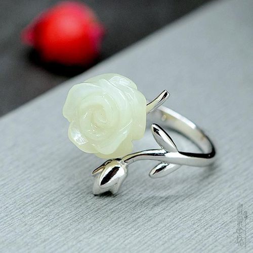 Nouvelle Bague En Argent Incrustée De Pierre De Jade Hétian Naturel, Ouverture Fraîche Et Romantique, Bijoux De Marque Réglables Pour Femmes