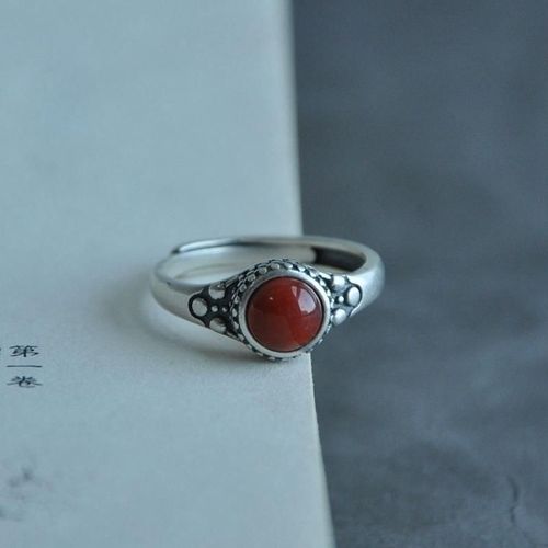 Bague Ronde Ouverte En Argent Incrustée De Tourmaline Rouge Du Sud Naturelle, Design Inspiré, Simple, Classique, Exquis, Bijoux Pour Femmes