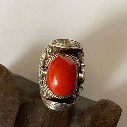 Bague En Argent Incrustée De Tourmaline Rouge Du Sud, Style Ethnique, Géométrique, Réglable, Rugueux Et Dominateur, Bijoux Haut De Gamme, Nouvelle Collection