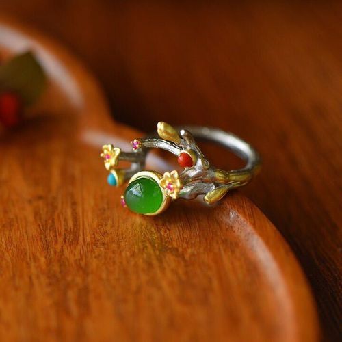 Bague De Styliste En Argent Incrusté De Jade Hetian Pour Femme, Anneau Ajustable, Bijou Classique De Style Chinois