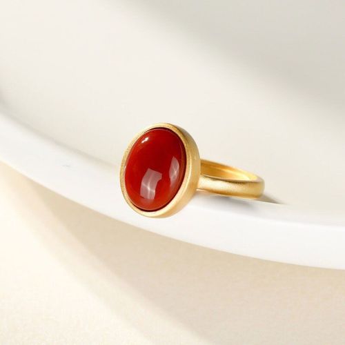 Bague En Argent Pour Femmes, Calcédoine Rouge Naturelle, Ouverture Ovale Réglable, Rétro Chinois, Bohème, Élégant, Bijoux Pour Femmes