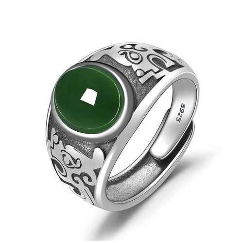 Bague En Jade Naturel Hetian, Produit Original Innovant, Rétro, Émeraude, Ouverture Réglable, Bague Exquise, Bijoux En Argent Pour Hommes