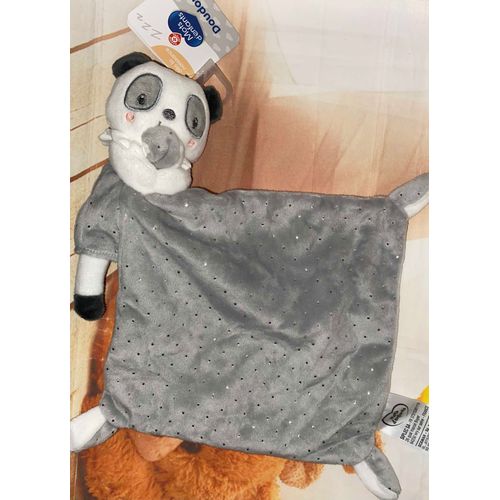 Doudou Panda Mots D'enfants Mouchoir Gris Blanc Peluche Jouet Bebe Comforter Cuddle Baby Animal