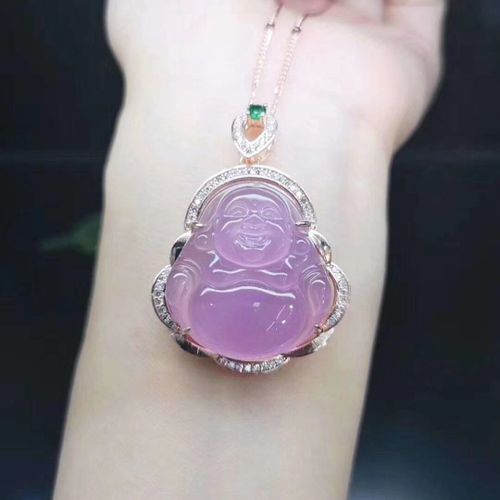 Pendentif En Jade De Bouddha Violet Naturel, Avec Argent Sterling 925, En Or Rose, Colliers, Bijoux Avec Pendentifs, Chaîne, Bijoux