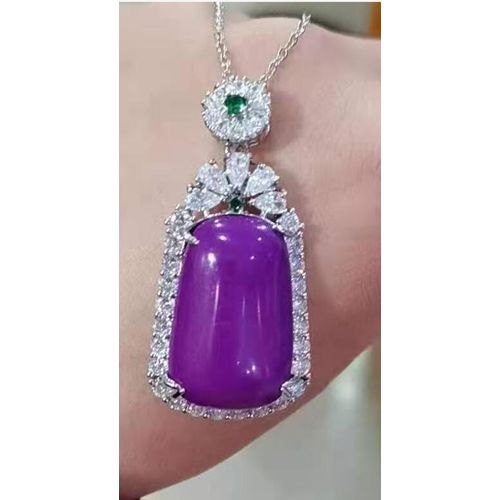 Pendentif En Jade Violet Naturel, Collier En Argent Sterling 925, Bijoux En Jade