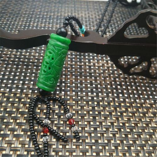 Collier Avec Pendentif En Jade Et Émeraude Verte Sculpté À La Main Pour Homme Et Femme, Bijou Naturel Double Face Sculpté À La Main, Dragon À Mille Mains