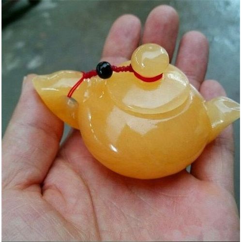Sautoir En Jade Naturel Sculpté À La Main 7a, Pot De Bouilloire En Jade Jaune, Pendentif Cadeau, Bijoux Pour Femmes Et Hommes