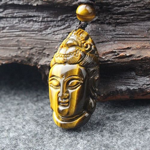 Collier Avec Pendentif En Pierre D'oeil De Tigre 100% Naturelle, Bijoux En Jade Guanyin, Pour Hommes Et Femmes