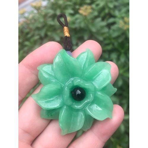 Collier Avec Pendentif En Jade Vert Pour Femmes, Fleur Naturelle Sculptée À La Main, En Jade Rose, Bijoux