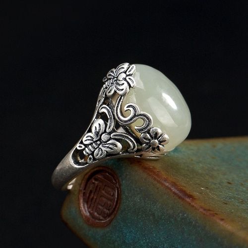 Bague En Argent 925 Authentique Pour Femmes, Accessoires En Pierre De Jade Naturelle, Type D'ouverture, Bijoux Fins