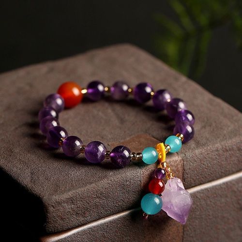 Bracelet En Améthyste Naturelle, Fait À La Main, Perle Ronde En Agate Rouge, Bijoux À La Mode, Accessoires, Cadeau Pour Fille