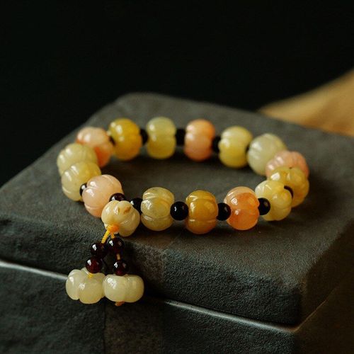 Bracelet De Perles De Citrouille En Jade Naturel, Breloque Pour Hommes Et Femmes, Pendentif Topaze, Bijoux Cadeau D'halloween