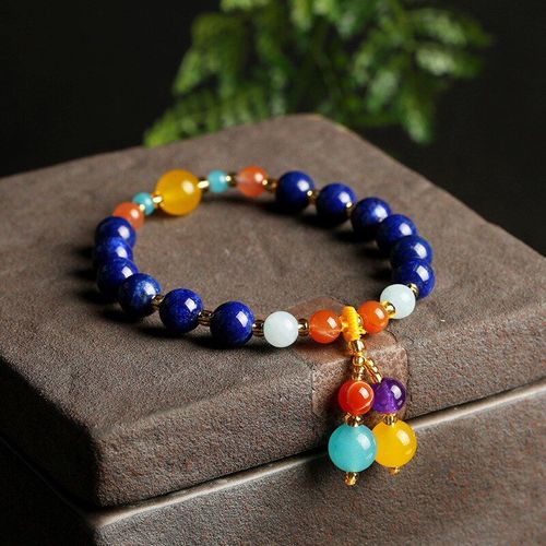 Bracelet En Lapis-Lazuli Naturel Pour Femmes, 7mm, Rétro, Agate Rose, Cristal, Breloque, Bijoux, Cadeau D'anniversaire, Nouvelle Collection