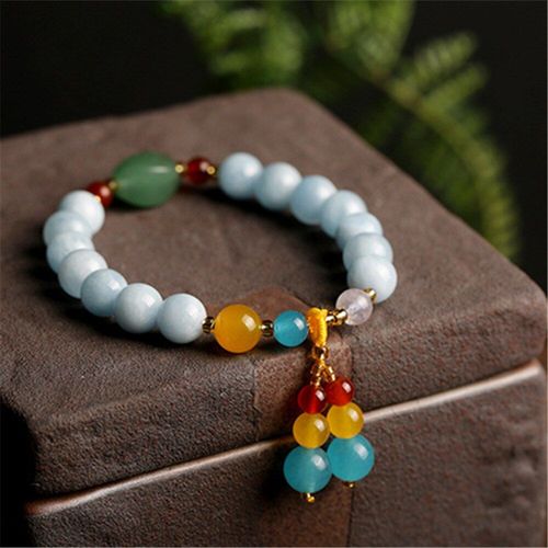 Bracelet De Perles D'aigue-Marine En Pierre Précieuse Naturelle, Breloque Vintage, Chaîne Ronde, Agate, Pour Femmes Et Filles, Fabrication De Bijoux À Faire Soi-Même