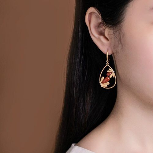 Boucles D'oreilles En Argent Sterling 925 Plaqué Or, Boucles D'oreilles En Agate Rouge Naturelle, Bijoux Cadeaux Pour Femmes