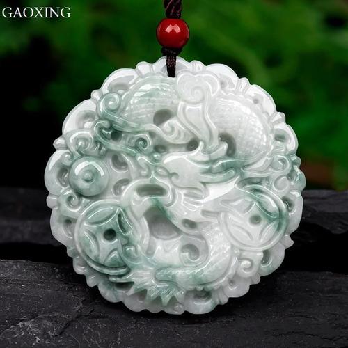 Pendentif En Jade De La Marque Du Dragon, Fleur Flottante Du Zodiaque, Pour Homme Et Femme