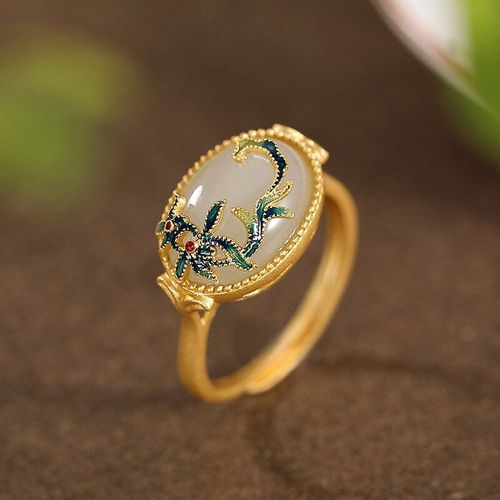 Bague En Argent Sterling 925 Plaqué Or En Jade Naturel Hetian, Anneau Ouvert De Luxe À La Mode, Bijoux Exquis, Cadeau De Fête De Fiançailles