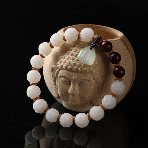 Bracelet Bodhi En Jade Blanc Naturel Authentique, Bijoux Lotus Sculpté, Perle Bouddhiste Originale En Argent, Bracelet Circulaire Unique